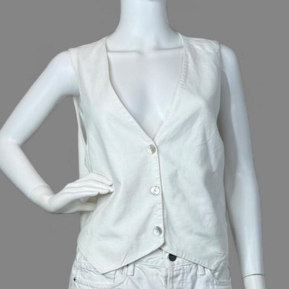 Show Me Your Mumu Womens White Linen Blend Button Front Vest Top Size Large